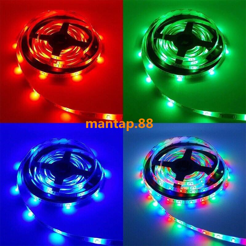 LAMPU LED STRIP 2835 5M RGB SETSMD WARNA WARNI IP65 AC 220V ADAPTOR + REMOTE+MODUL