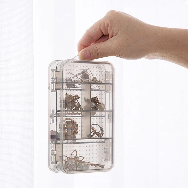 Double-Layer Compartment Portable Jewelry Box Jewelry 10 Compartment Mini Storage Box Plastic Transparent Earring Storage Box
