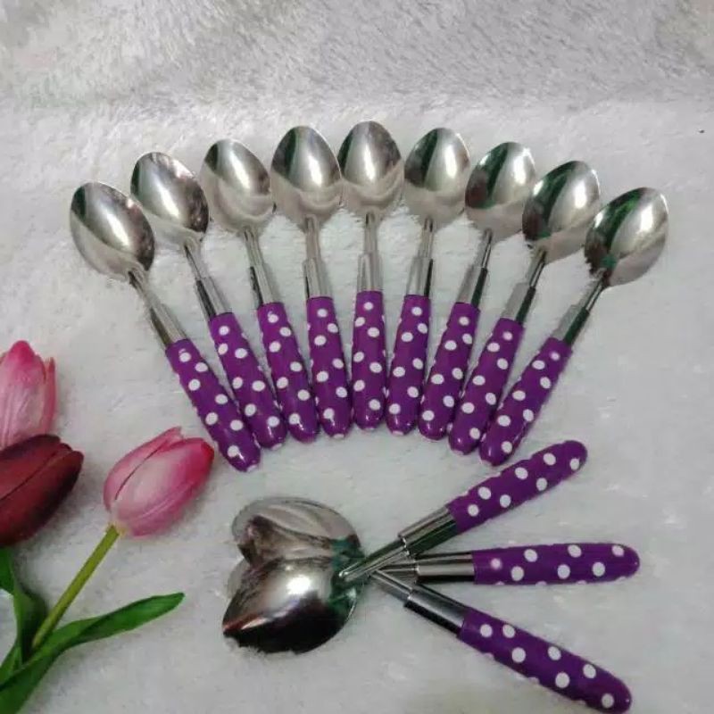 SENDOK MAKAN POLKADOT 1 LUSIN  Terlaris (1SET = 12PCS)