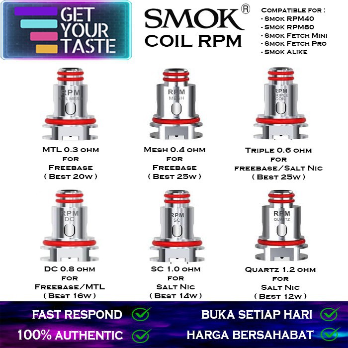 Ready In JAKARTA 5Pcs Set Smok RPM 40 Replacement Coil 0.4/0.6/1.0/1.2ohm