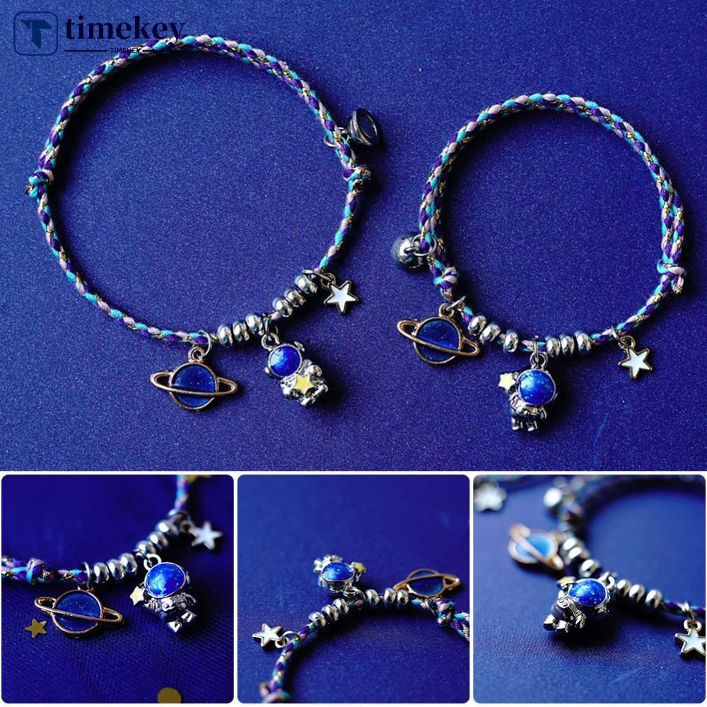 Timekey 1pc / 2pcs Gelang Tali Rajut Dengan Gesper Magnetik Desain Astronot / Bintang Untuk Pria / Wanita E1W8