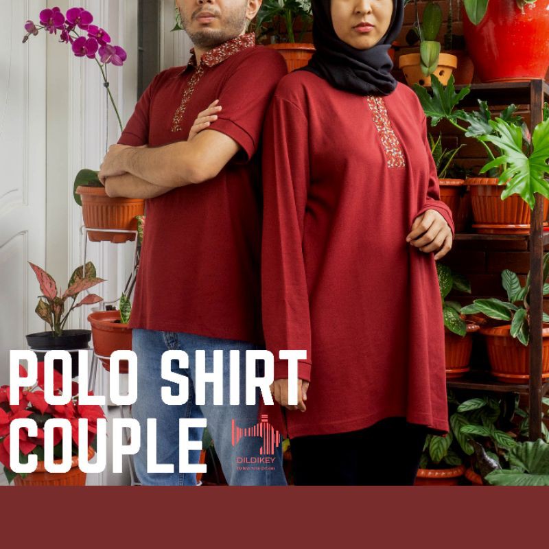 POLO SHIRT COUPLE / KAUS POLO COUPLE KERAH MOTIF MERAH