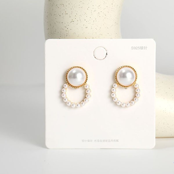 anting fashion s925 simple pearl circle earrings (1h5) jan244