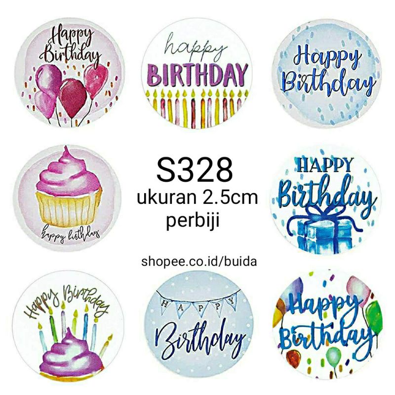 Stiker Sticker Happy Birthday Segel Kemasan Label Ucapan Selamat ulang tahun ultah ulangtahun kado gift box dus hampers dekorasi kartu ucapan hangtag topper kue tart parcel bingkisan souvenir hadiah-S 328