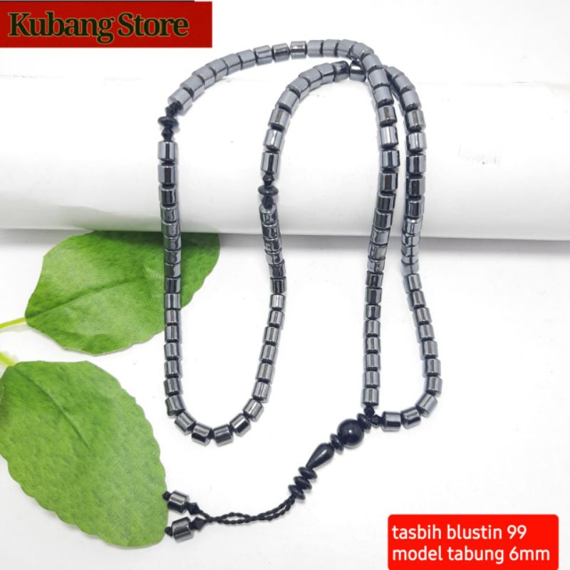 Kalung tasbih batu blustin tabung dim 6 mm kalung tasbih 99 tasbih murah Tasbih batu kalung batu