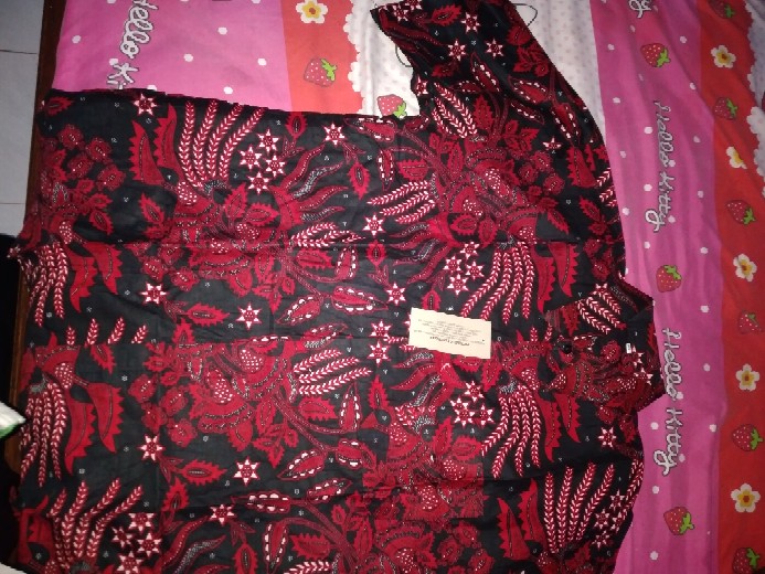 Nabila Batik Jumbo M / 10xl Kemeja Lengan Pendek Motif Manggar Merah Murah Batik Jumbo