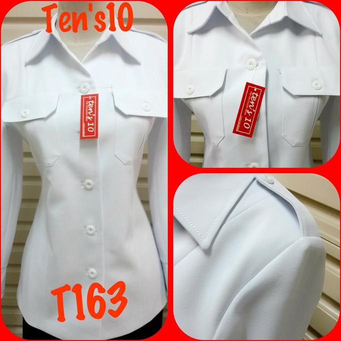 YUK BELI SERAGAM BLAZER JAS PNS PDH PUTIH ATASAN SAJA=70CM BHN IMPOR T163 - PUTIH, S CEPETAN..