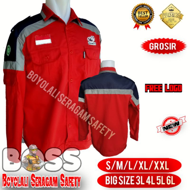 BAJU SERAGAM SAFETY PROYEK WASKITA MERAH NAVY/WEARPACK ATASAN/BAJU SAFETY KUALITAS