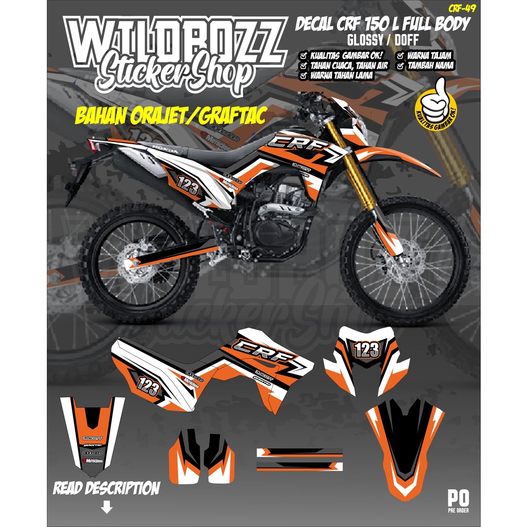 decal CRF 150L full body putih orange keren (crf-49) bahan orajet/graftac -WILDBOZZ STICKER-