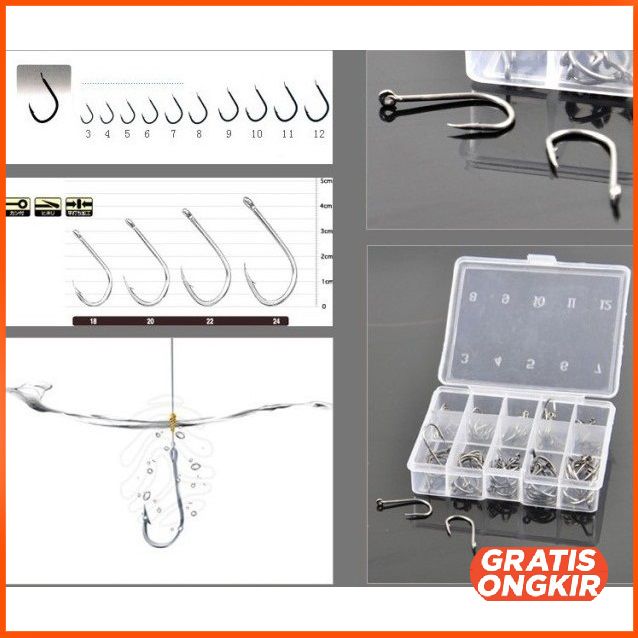 Long Handled Fishing Hook No 3-12 Set Kail Pancing 94151-BE