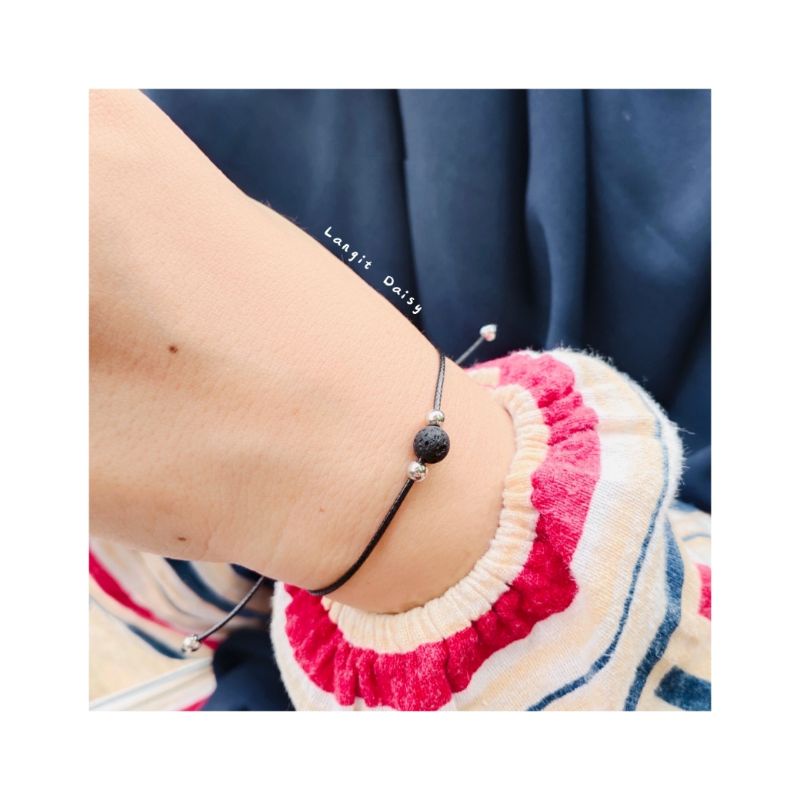 Gelang Batu Lava Tali Hitam Simple Tipis Minimalis | Waterproof Anti air | Adjustable | Gelang Beads Super simpel  Tipis Minimalist Couple Pasangan Sahabat | Cowok Cewek | Hitam Tipis | Minimalis Vintage Etnik Modern | Murah Unik