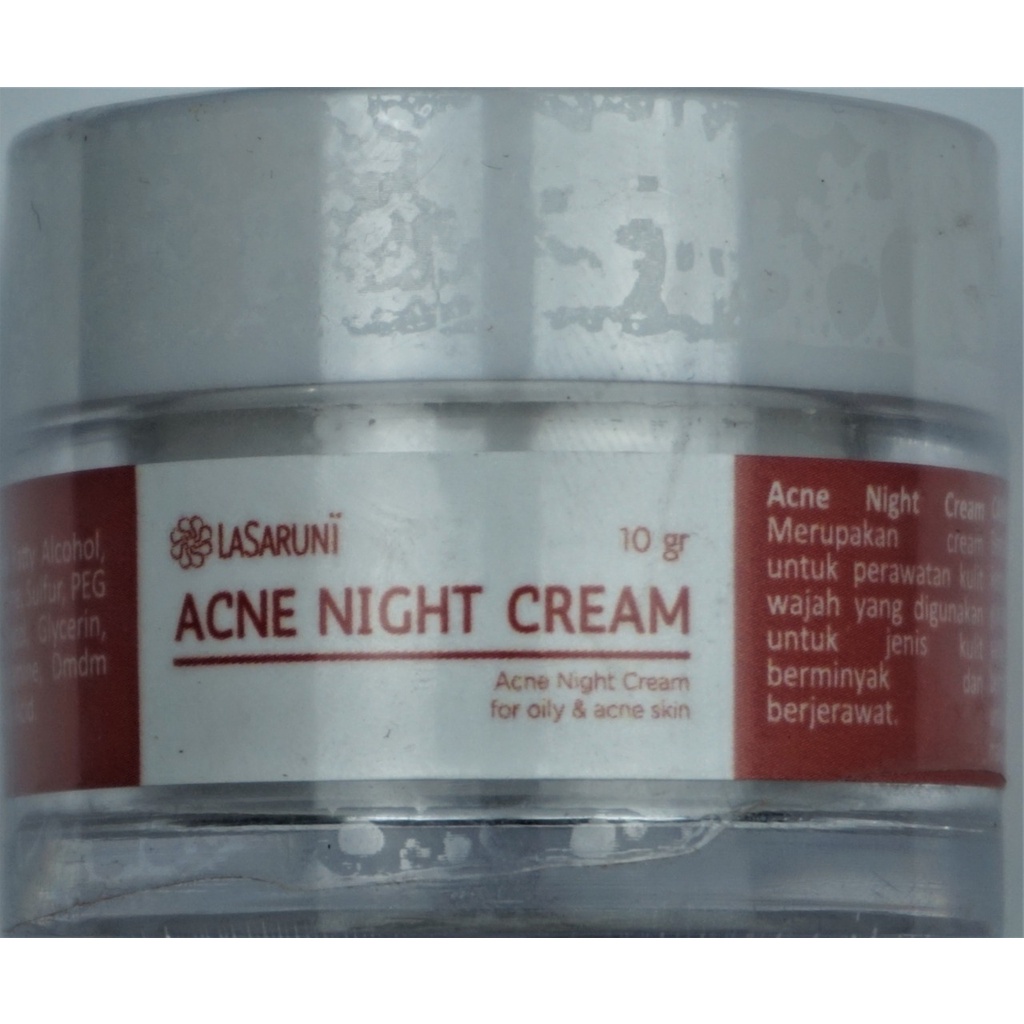 Lasaruni Acne night cream Krim Malam Penghilang Jerawat BPOM