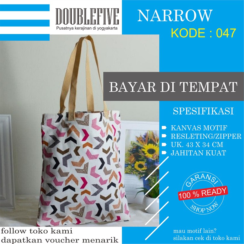 TOTE BAG WANITA TOTEBAG PRIA CANVAS MOTIF GOOD QUALITY WITH RESLETING KODE - 047