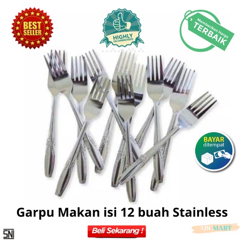 [BISA COD] Garpu Makan Ulir Isi 12 buah Stainless Tebal 303 18gr Anti Karat Berkualitas Murah Ekonomis