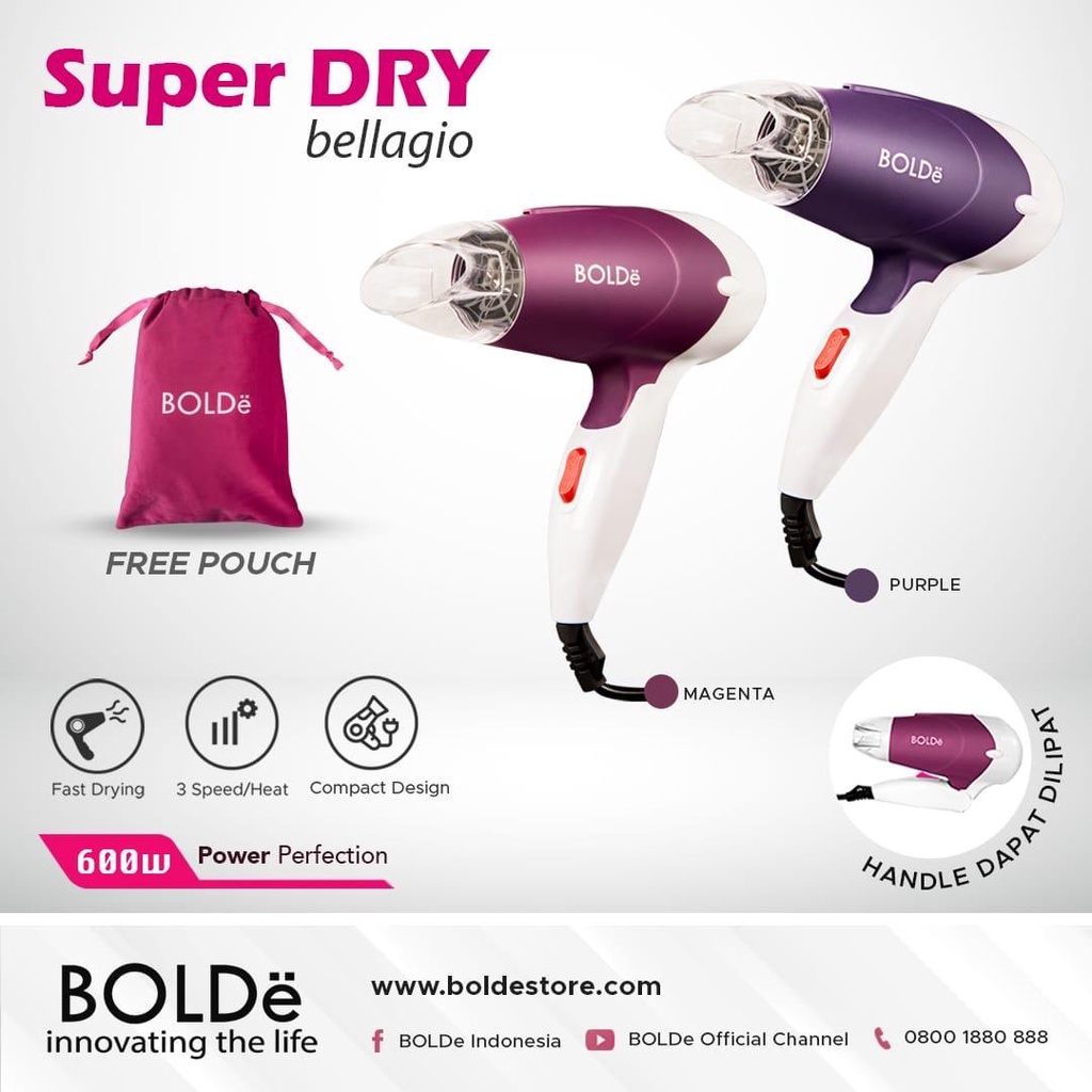 Hair Dryer BOLDe Super Dry BELLAGIO 2 Kecepatan Garansi Resmi