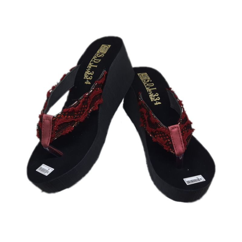 sandal wanita wedges spon Jala Loreng