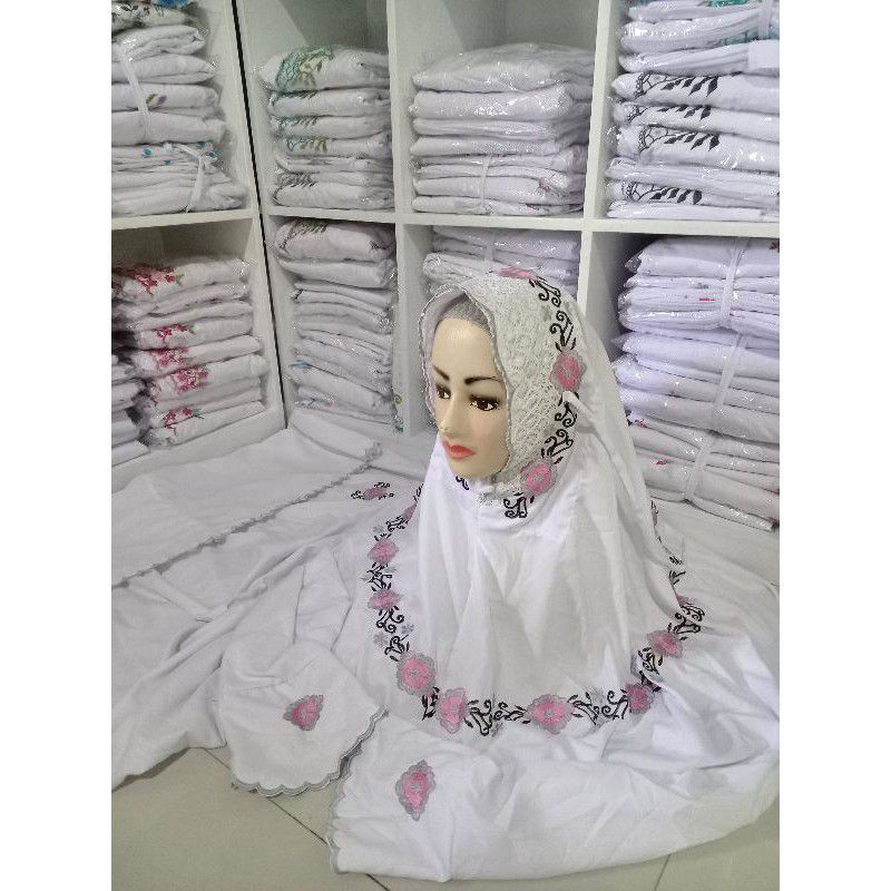 mukena terusan bordir kudusan polino super silk grade aaa motif AZALEA