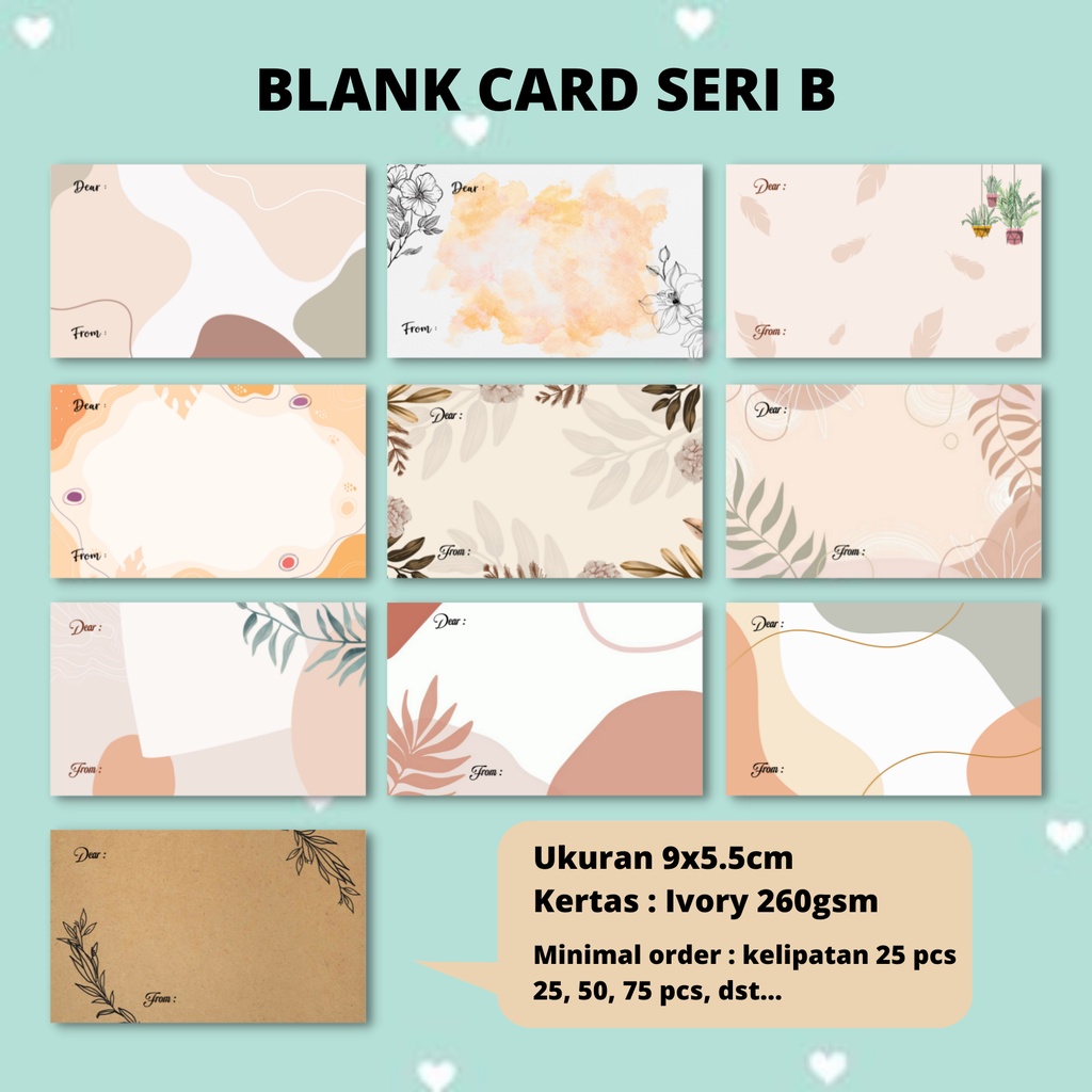 (SERI B) Kartu Ucapan / Blank Card / Greeting Card / Gift Card / Kartu ucapan kosongan ( MIN ORDER 1