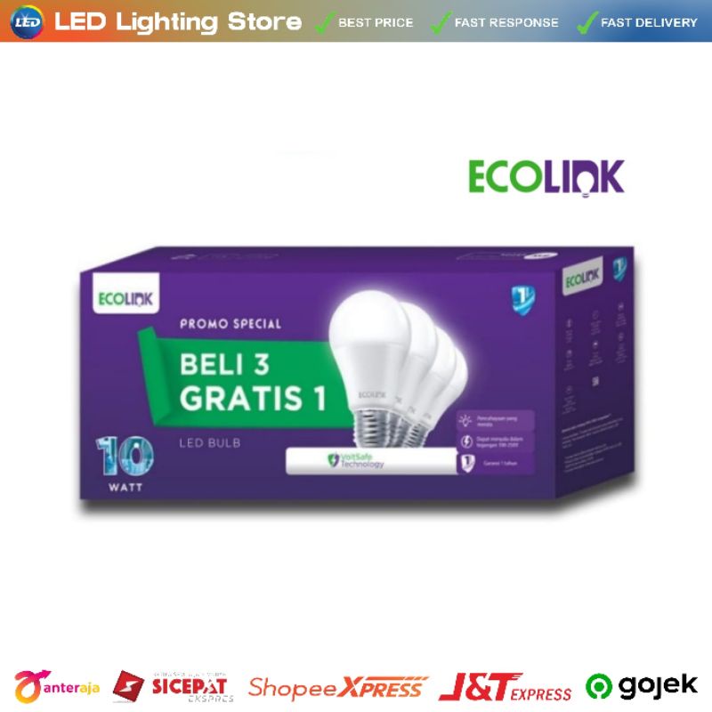 Lampu Bohlam LED Bulb 10W Watt | Ecolink LED Bulb 10W Watt MultiPack E27 6500K Putih