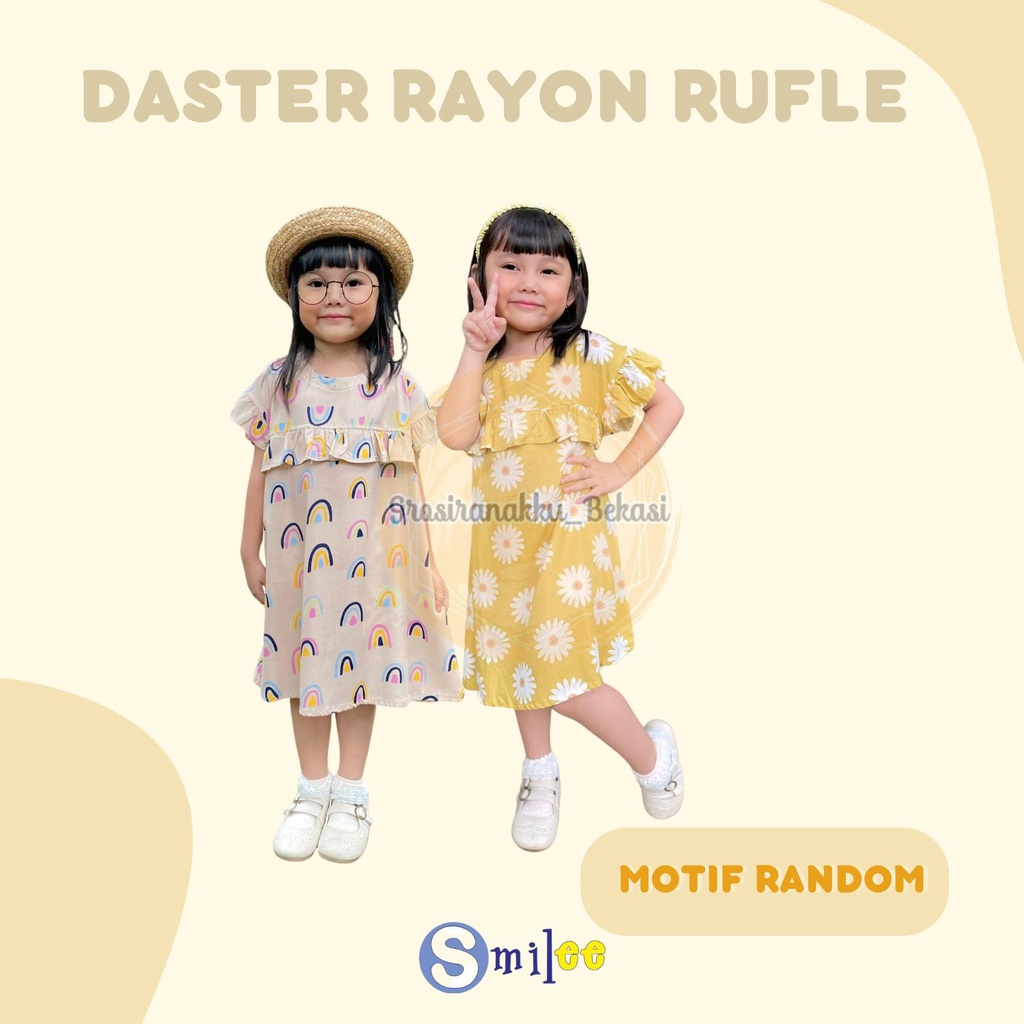 Daster Anak Rayon Rufel Smile Mix Motif Size 1-5tahun