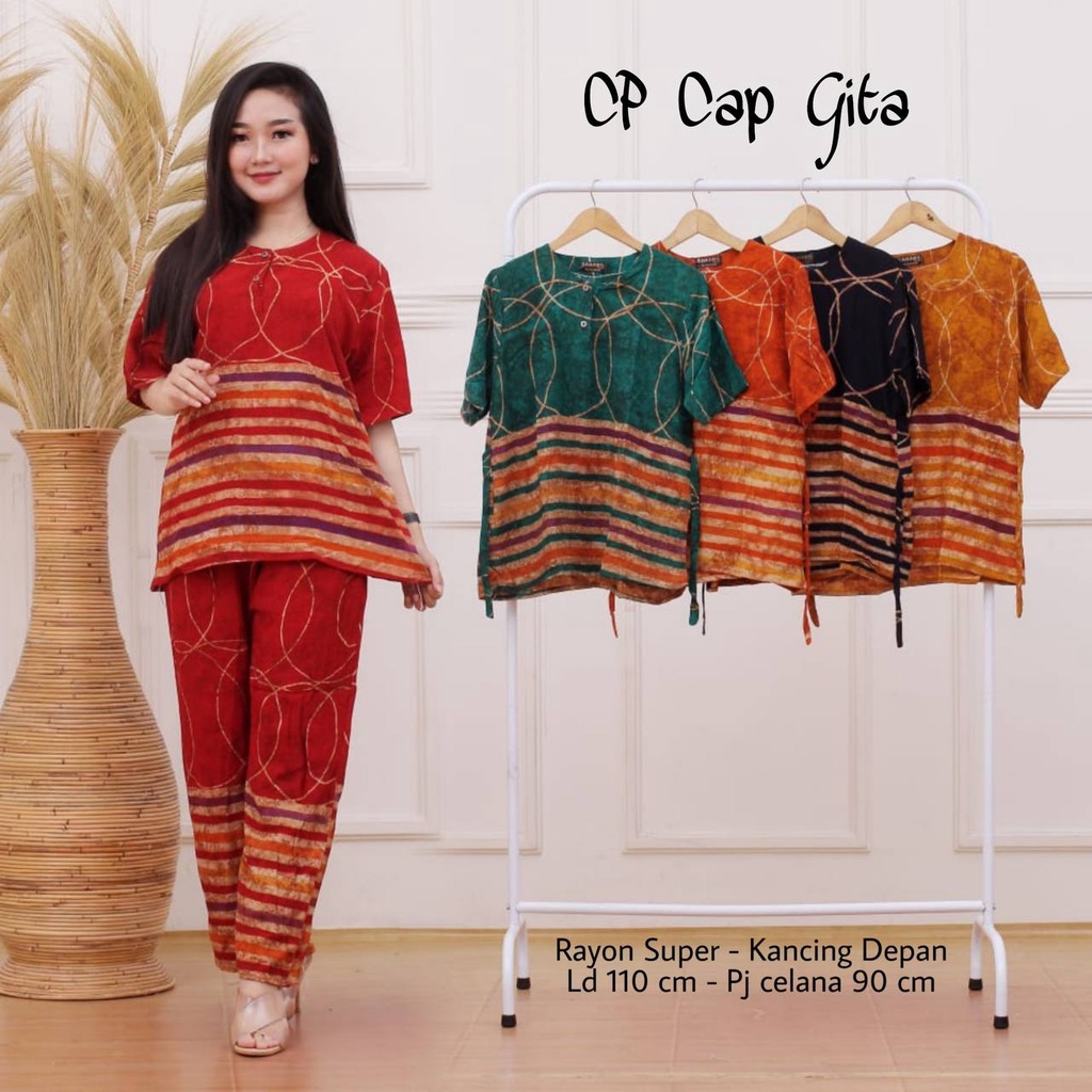 Setelan Wanita Bahan Rayon One Set Batik Cap Malaman