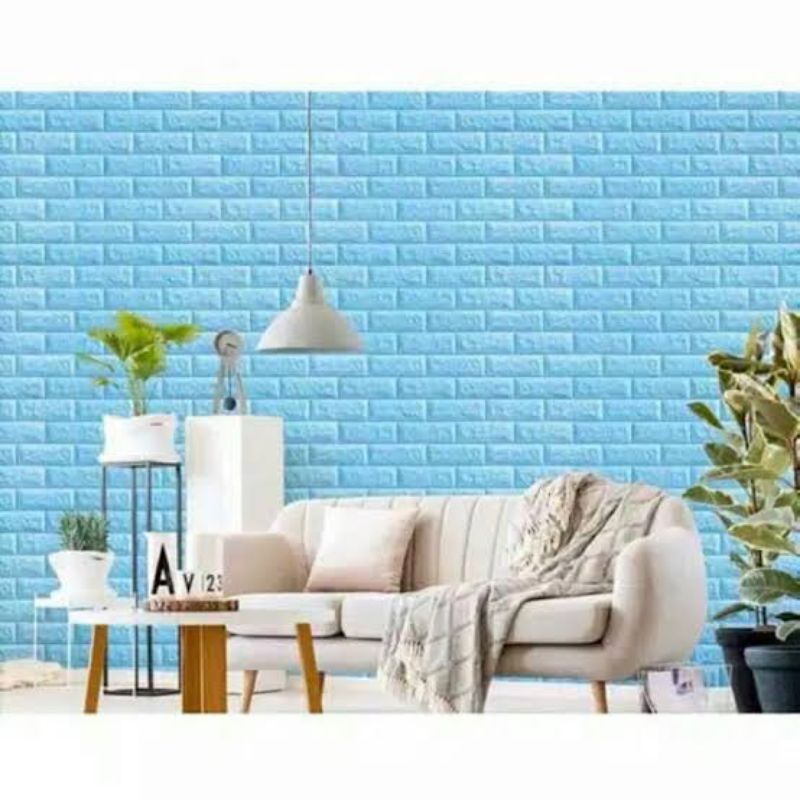wallpaper dinding batu bata 3D 70x77cm wallpaper batu bata timbul wallfoam high quality-Biru bata 70x77