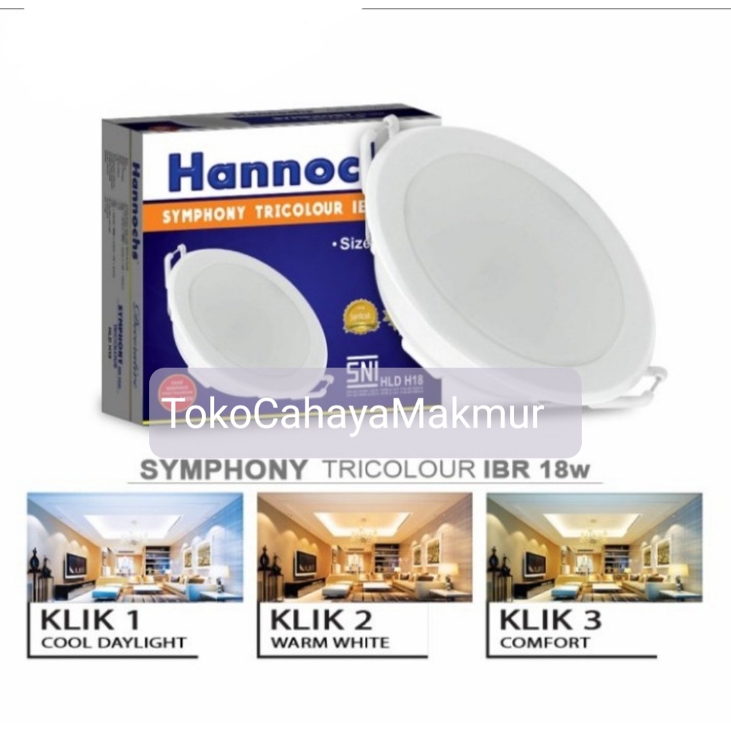 Lampu LED Downlight Hannochs Symphony IBR Round Bulat 18w 18watt Tricolour