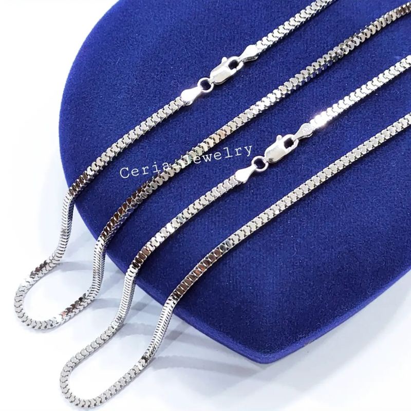 Kalung Perak Pria Wanita Asli Silver 925 Lapis Emas Putih Model Milano 40 45 50 55 60 65 70 75 80 - Perhiasan Perak Asli