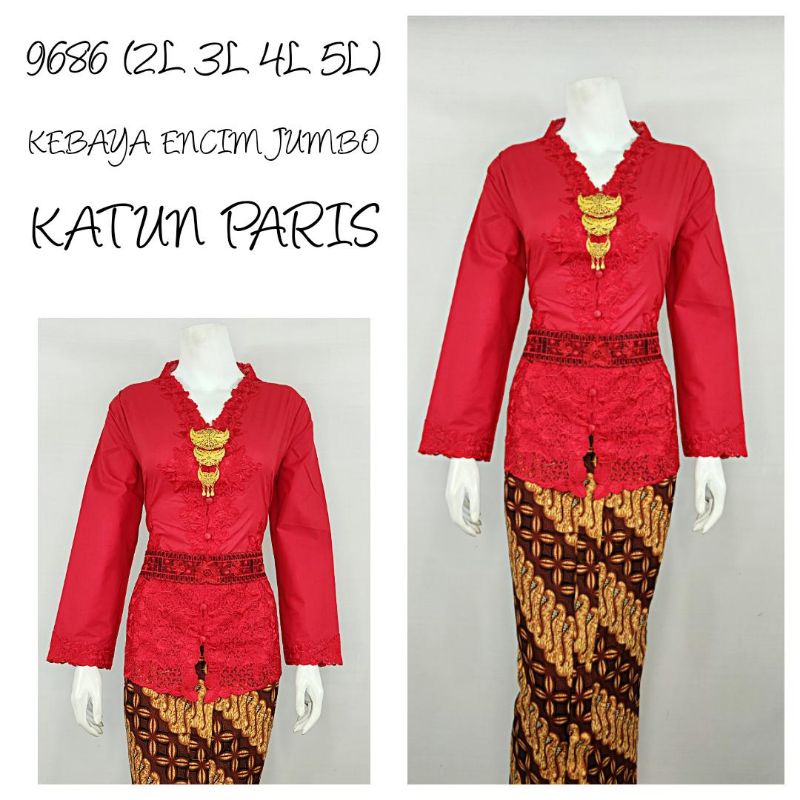 Indah KEBAYA ENCIM JUMBO MODERN LENGAN PANJANG BORDIR SENADA Katun Paris KEBAYA WISUDA KEBAYA KATUN KEBAYA AKAD 2L 3L 4L 5L 9686-Merah