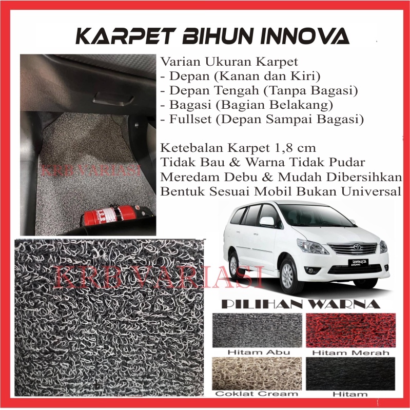 Karpet Lantai Mie Bihun Toyota Kijang Innova 2004 - 2015 Dua Warna  / Toyota KIJANG INNOVA  / Karpet