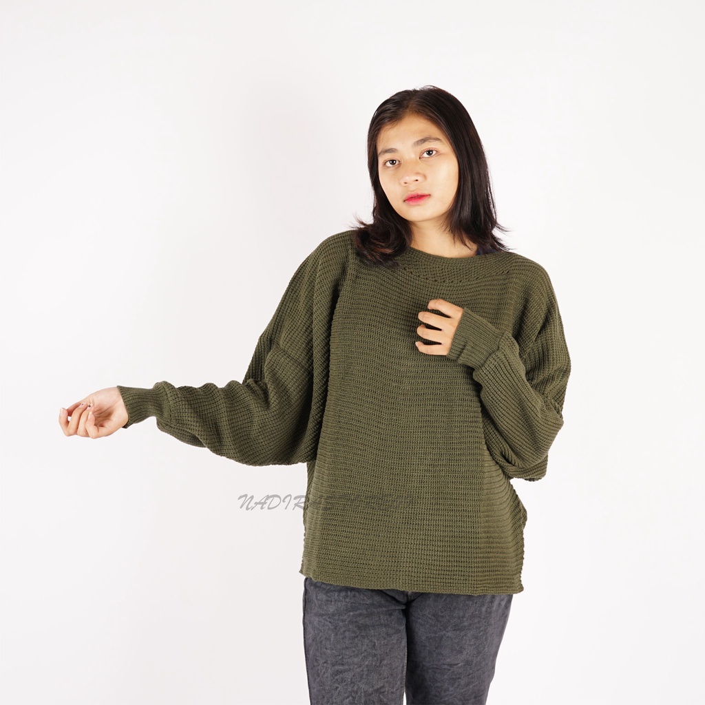 NADIRA Batwing Blues Corak Oversize Cardigan Rajut 7get