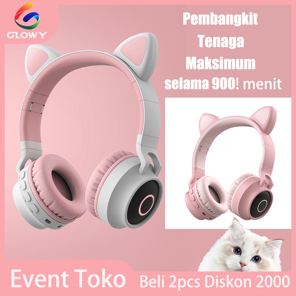 Telinga kucing motif baru headphone bluetooth 5.0 wireless lucu tren headset bluetooth warna pink headphone olahraga headset gaming super lama daya tahan baterai