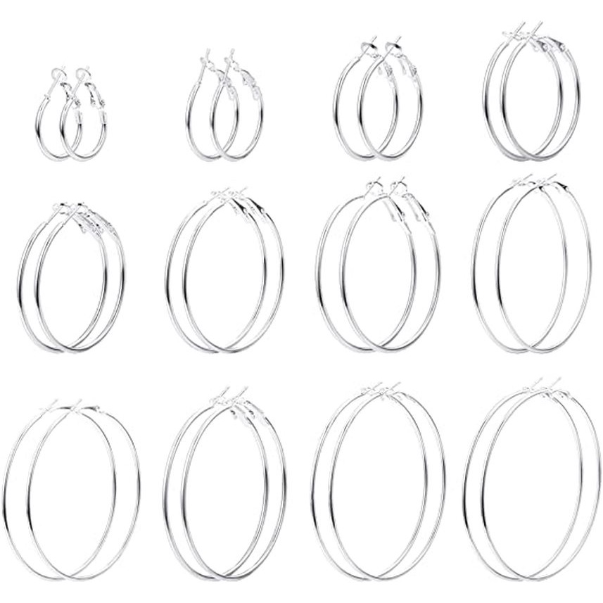 12 Pasang Anting Hoop Bentuk Lingkaran Besar Gaya Minimalis Elegan Untuk Wanita