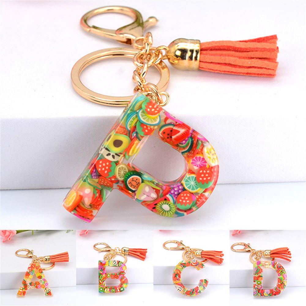 Lanfy 26huruf Gantungan Kunci 1PC Resin Aksesoris Gantungan Kunci Perhiasan Mobil Keyring Alphabet Key Chain