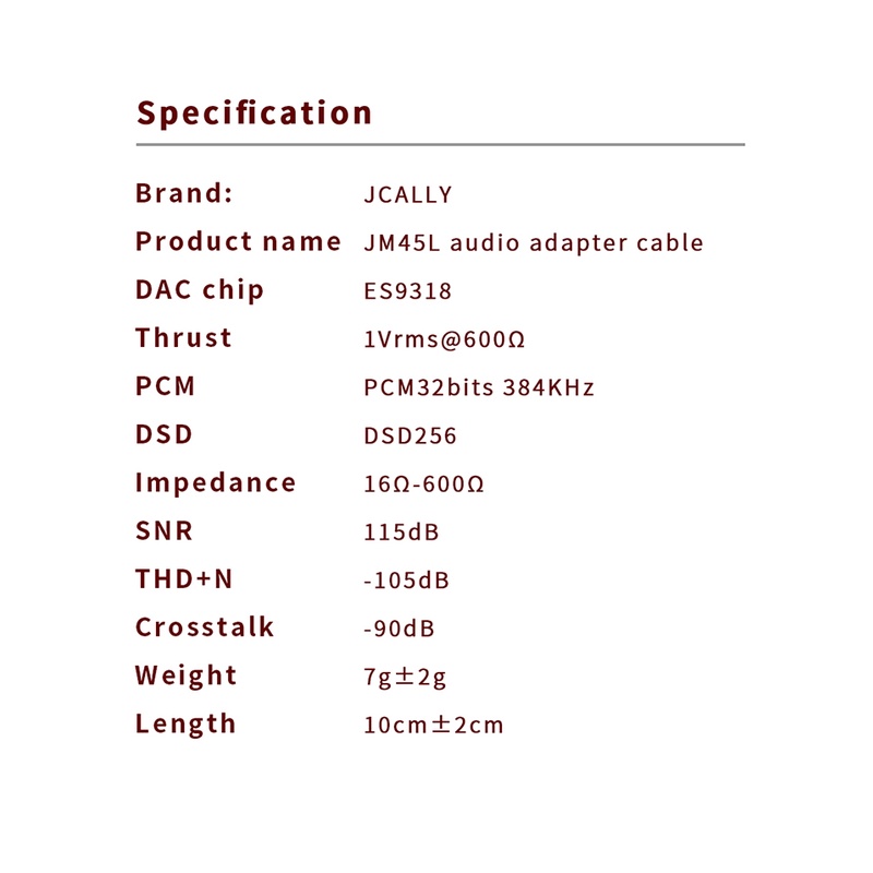 JCALLY JM45L Lightning to 3,5mm Hires Lossless 32bit/384kHz DAC ES9318