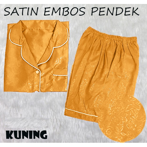 RottenKlass PP Piyama Saten Sleepwear Stelan Baju Tidur Lengan Pendek Celana Pendek Satin Embos-3