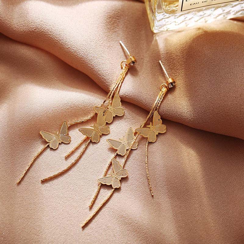 Anting Rumbai Panjang Desain Butterfly Bahan 925 Silver Needle Gaya Korea Untuk Perempuan
