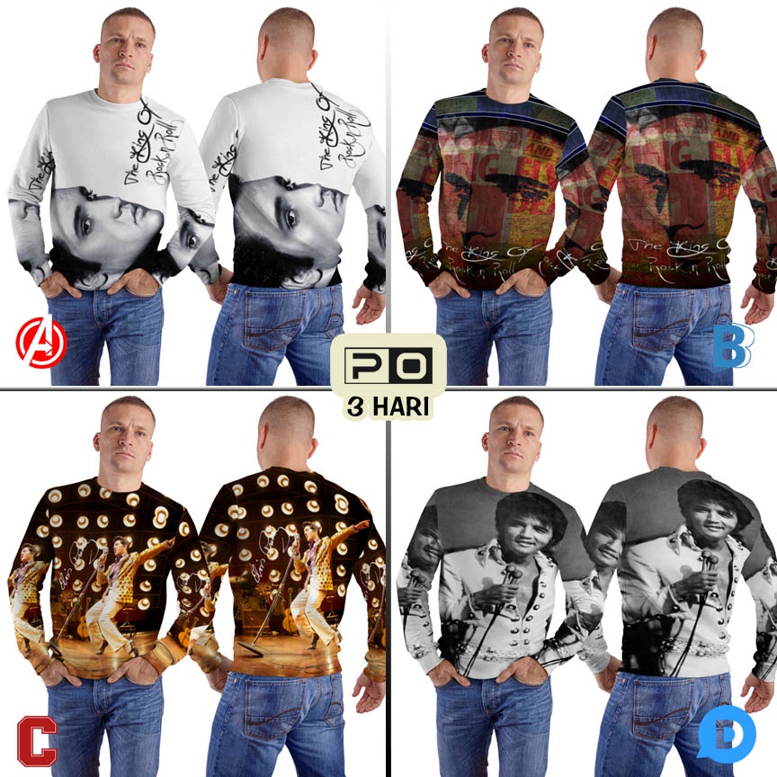Jaket Sweatshirt Elvis Presley Sweat Shirt Fullprint Bahan Polyester Jersey Casual RARE Sweatshirt U