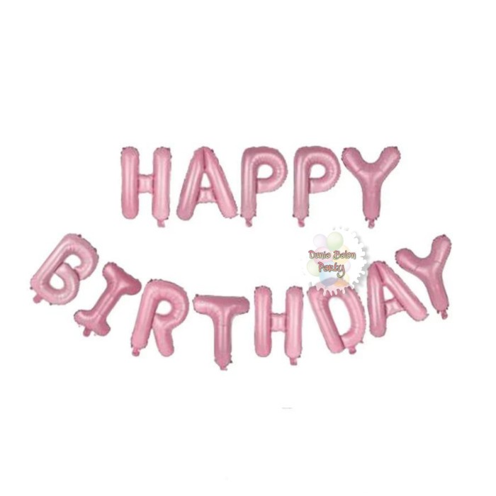 Balon Foil Huruf Set Happy Birthday / Set Happy Birthday Pink Muda