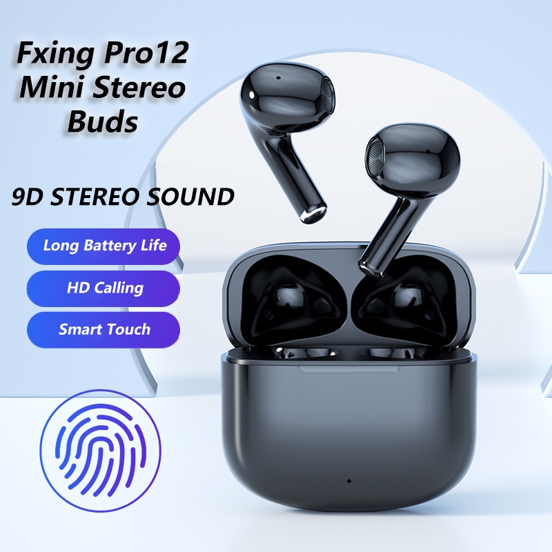 【BT003】Fxing Pro 12 Earphone Bluetooth 5.1 Earphone Bluetooth dengan Mikrofon Ganda Headset Touch Control Earbud