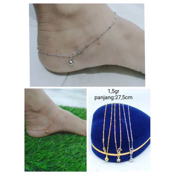 GELANG KAKI RANTAI JEDAR +1 BEL / GELANG PERAK ASLI SILVER 925 LAPIS EMAS/ GELANG KAKI FASHION WANITA TERBARU