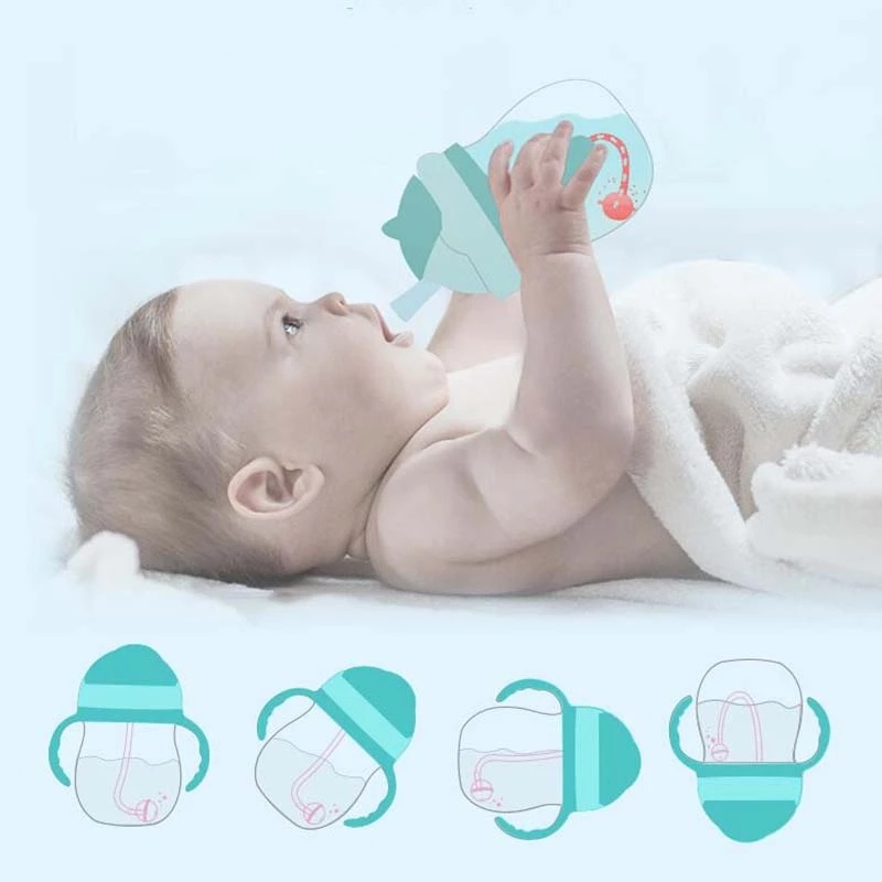 Botol Minum Bayi / Anak 250ml Motif Kartun Dengan Sedotan + Gagang