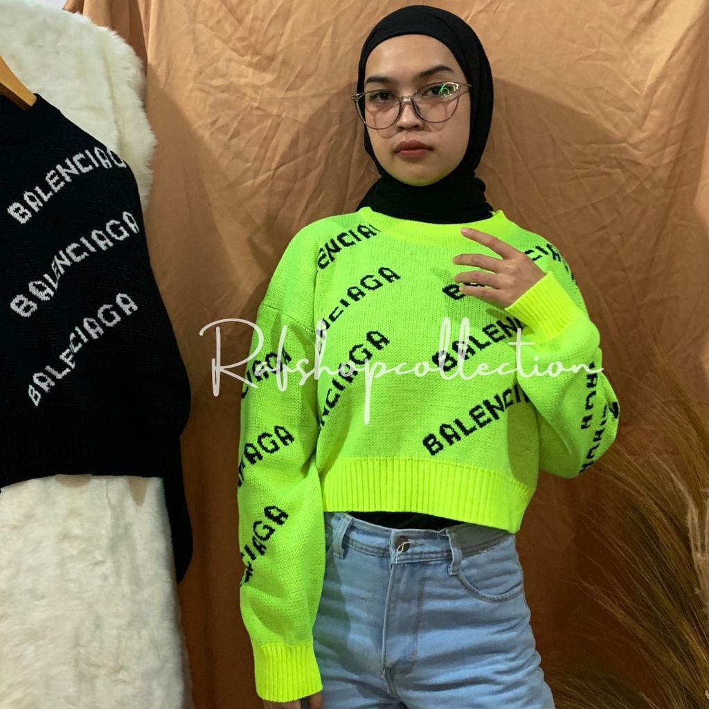 CREWNECK  MOTIF TULISAN SWEATER CROP_SWEATER RAJUT_RAJUT TEBAL