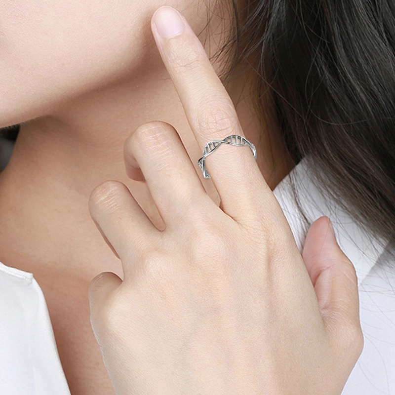 Cincin Desain Helix Ganda Bahan Logam Gaya Minimalis Unik Untuk Wanita