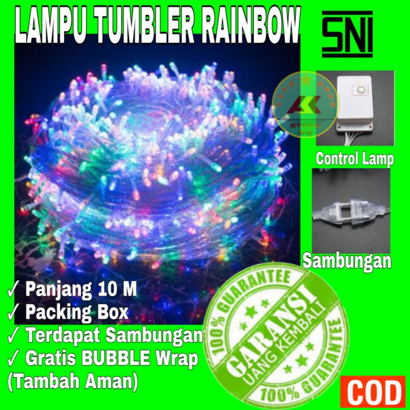 Ready[COD]Lampu Tumblr 10 meter Lampu Natal Tumbler Rainbow Lampu Tumbler 100 led 10meter kelapkelip