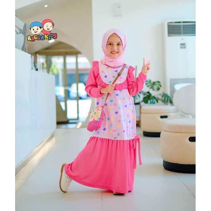 Gamis anak Raggakids RG60 + Pashmina instant Baju muslim Anak RG60 free tas dan mini bros