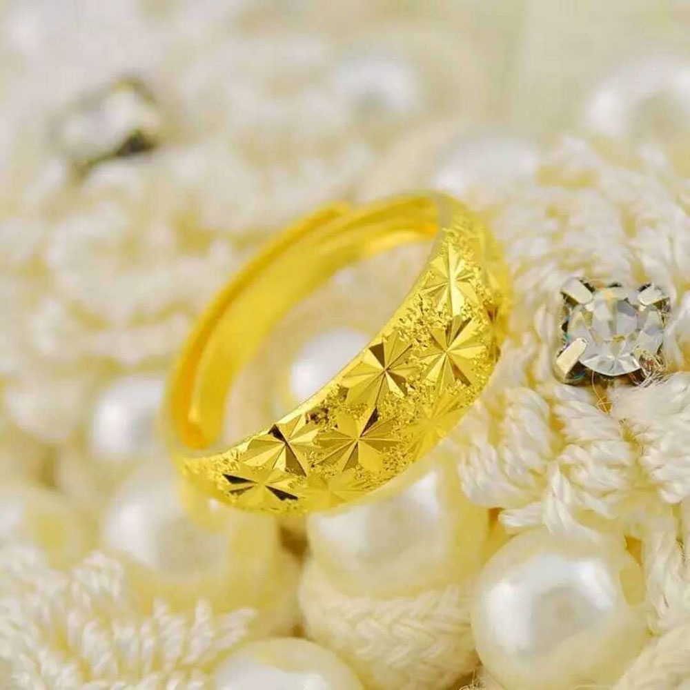 Cincin Model Terbuka Adjustable Desain Gypsophila pateern Warna Emas Gaya retro Untuk Wanita