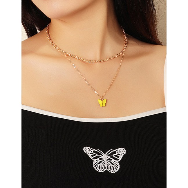 LRC Kalung Fashion White Acrylic Butterfly Alloy Multilayer K4578X