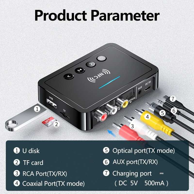 Bluetooth 5.0 Receiver Transmitter FM Coaxial AUX NFC - M6 VIKEFON 7RSKBYBK