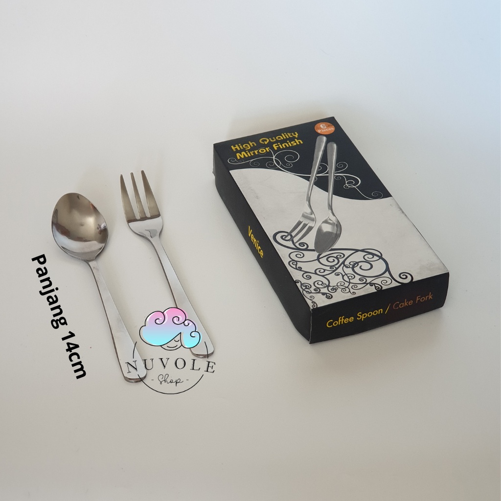 Sendok Kecil Teh Kopi & Garpu Kue Dessert Stainless Steel Tebal Premium